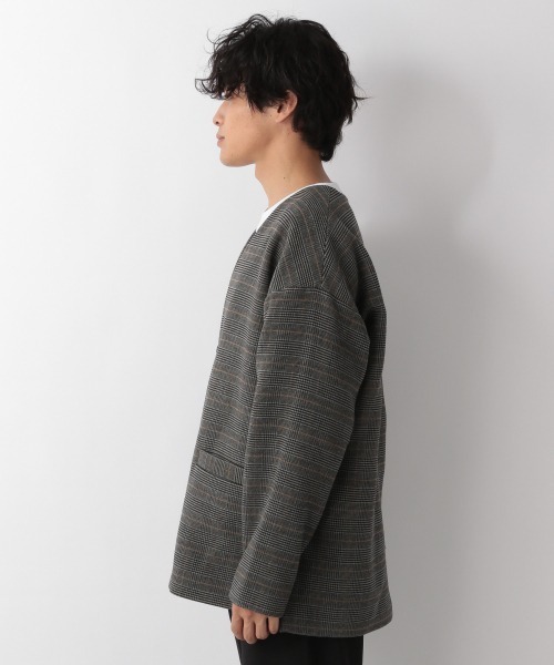 LOWRYS FARM（ローリーズファーム）の「ウールライクチェックノーカラージャケット　950322（ノーカラージャケット・メンズ・ブラウン/グレー/ベージュ・MEDIUM/LARGE）」の4枚目の写真