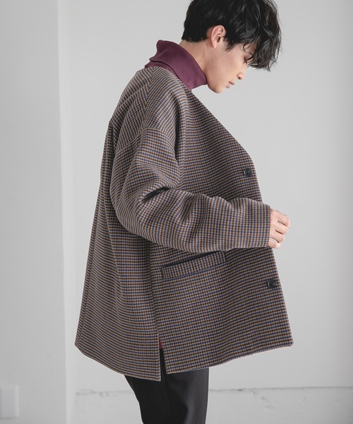 LOWRYS FARM（ローリーズファーム）の「ウールライクチェックノーカラージャケット　950322（ノーカラージャケット・メンズ・ブラウン/グレー/ベージュ・MEDIUM/LARGE）」の20枚目の写真