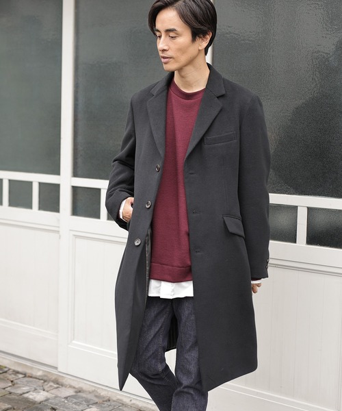 UNION STATION(ユニオンステーション)の「中空糸メルトンチェスターコート(チェスターコート・メンズ・ライトグレー/ブラック/ブラック系その他/ブラウン系その他/キャメル・L/LL/M/S)」の2枚目の写真