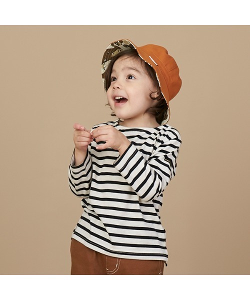 petit main（プティマイン）の「【GOODPRICE】バスクボーダーロンT（Tシャツ/カットソー・キッズ・アイボリー/エンジ/モスグリーン/モカ・100cm/80ｃｍ/90cm/110cm/120cm/130cm）」の2枚目の写真