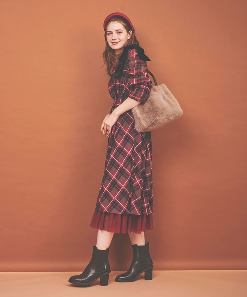 31 Sons de mode（トランテアン　ソン　ドゥ　モード）の「裾チュールチェックプリントワンピース（ワンピース・レディース・サックスブルー/ブラウン・36/38）」の5枚目の写真