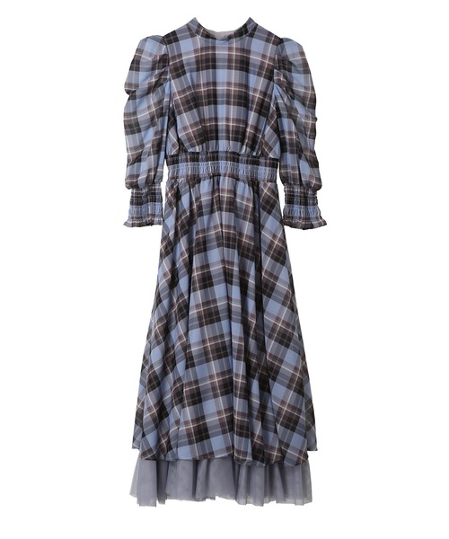 31 Sons de mode（トランテアン　ソン　ドゥ　モード）の「裾チュールチェックプリントワンピース（ワンピース・レディース・サックスブルー/ブラウン・36/38）」の15枚目の写真