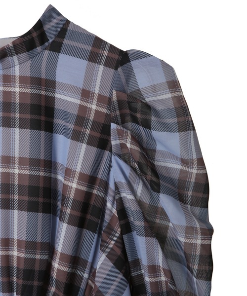 31 Sons de mode（トランテアン　ソン　ドゥ　モード）の「裾チュールチェックプリントワンピース（ワンピース・レディース・サックスブルー/ブラウン・36/38）」の17枚目の写真