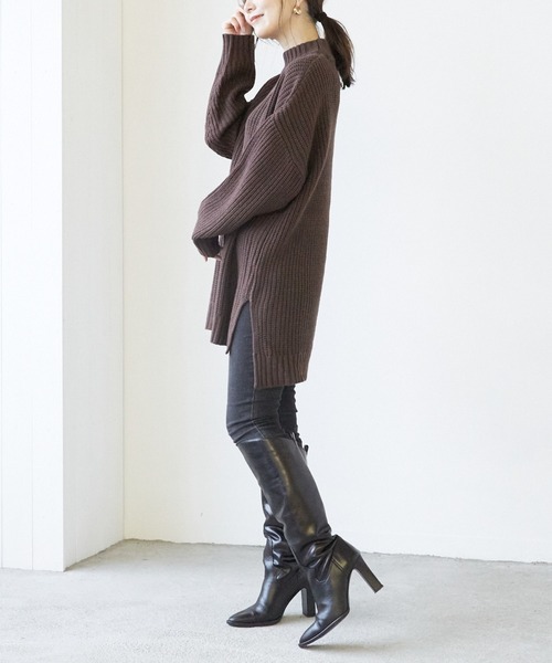 VIBGYOR(ヴィブジョー)の「【豊富なカラー展開】畦編みモック/Nオーバーサイズニット(BL)(その他トップス・レディース・アイボリー/ブラック/ダークブラウン/パープル/グレイッシュベージュ・FREE)」の3枚目の写真