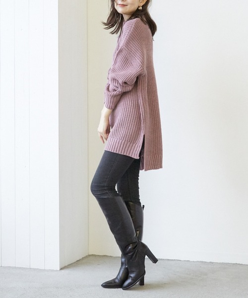 VIBGYOR(ヴィブジョー)の「【豊富なカラー展開】畦編みモック/Nオーバーサイズニット(BL)(その他トップス・レディース・アイボリー/ブラック/ダークブラウン/パープル/グレイッシュベージュ・FREE)」の5枚目の写真