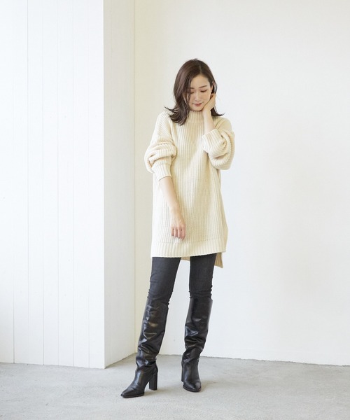 VIBGYOR(ヴィブジョー)の「【豊富なカラー展開】畦編みモック/Nオーバーサイズニット(BL)(その他トップス・レディース・アイボリー/ブラック/ダークブラウン/パープル/グレイッシュベージュ・FREE)」の8枚目の写真