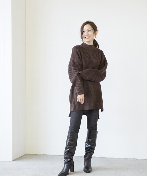 VIBGYOR(ヴィブジョー)の「【豊富なカラー展開】畦編みモック/Nオーバーサイズニット(BL)(その他トップス・レディース・アイボリー/ブラック/ダークブラウン/パープル/グレイッシュベージュ・FREE)」の6枚目の写真