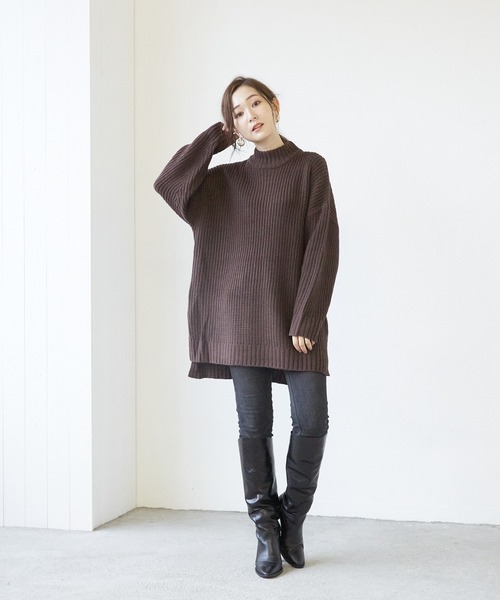 VIBGYOR(ヴィブジョー)の「【豊富なカラー展開】畦編みモック/Nオーバーサイズニット(BL)(その他トップス・レディース・アイボリー/ブラック/ダークブラウン/パープル/グレイッシュベージュ・FREE)」の14枚目の写真