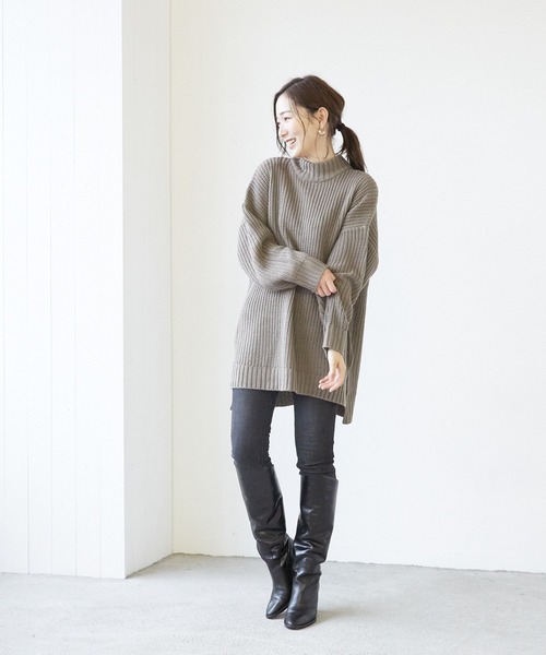 VIBGYOR(ヴィブジョー)の「【豊富なカラー展開】畦編みモック/Nオーバーサイズニット(BL)(その他トップス・レディース・アイボリー/ブラック/ダークブラウン/パープル/グレイッシュベージュ・FREE)」の18枚目の写真