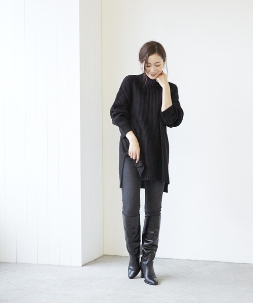 VIBGYOR(ヴィブジョー)の「【豊富なカラー展開】畦編みモック/Nオーバーサイズニット(BL)(その他トップス・レディース・アイボリー/ブラック/ダークブラウン/パープル/グレイッシュベージュ・FREE)」の13枚目の写真