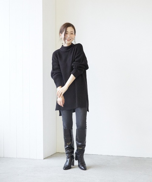 VIBGYOR(ヴィブジョー)の「【豊富なカラー展開】畦編みモック/Nオーバーサイズニット(BL)(その他トップス・レディース・アイボリー/ブラック/ダークブラウン/パープル/グレイッシュベージュ・FREE)」の7枚目の写真