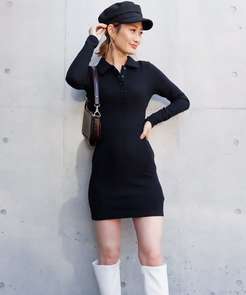 SPIRALGIRL(スパイラルガール)の「バックベルトタイトリブワンピース(ワンピース・レディース・ベージュ/ブラック/グリーン・FREE)」の2枚目の写真