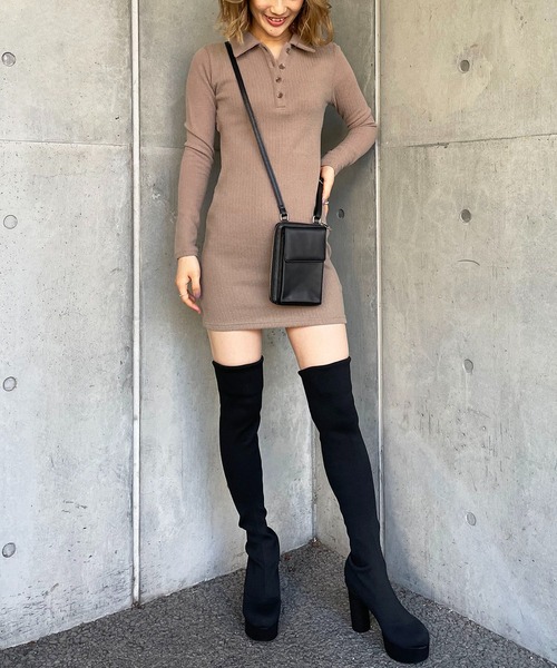 SPIRALGIRL(スパイラルガール)の「バックベルトタイトリブワンピース(ワンピース・レディース・ベージュ/ブラック/グリーン・FREE)」の9枚目の写真