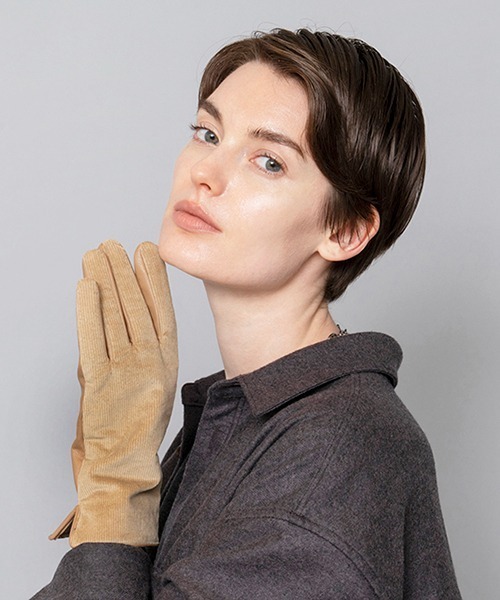 LE VERNIS（ル・ベルニ）の「LE VERNIS(ル・ベルニ)コーデュロイグローブ（手袋・レディース・ベージュ/グリーン系その他/ダークブラウン・FREE）」の3枚目の写真