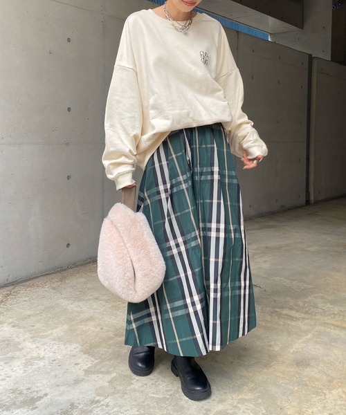 DouDou(ドゥドゥ)の「【WEB限定】チェックタックフレアスカート(スカート・レディース・カーキ/グリーン・FREE)」の10枚目の写真