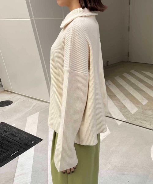 CAPRICIEUX LE'MAGE（カプリシューレマージュ）の「ハーフジッププルオーバー（ニット/セーター・レディース・ブラック/ベージュ/オフホワイト・FREE）」の7枚目の写真