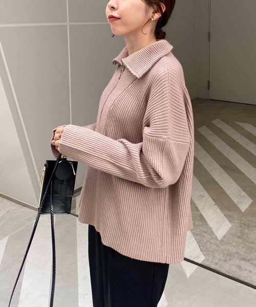 CAPRICIEUX LE'MAGE（カプリシューレマージュ）の「ハーフジッププルオーバー（ニット/セーター・レディース・ブラック/ベージュ/オフホワイト・FREE）」の5枚目の写真