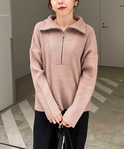 CAPRICIEUX LE'MAGE（カプリシューレマージュ）の「ハーフジッププルオーバー（ニット/セーター・レディース・ブラック/ベージュ/オフホワイト・FREE）」の9枚目の写真