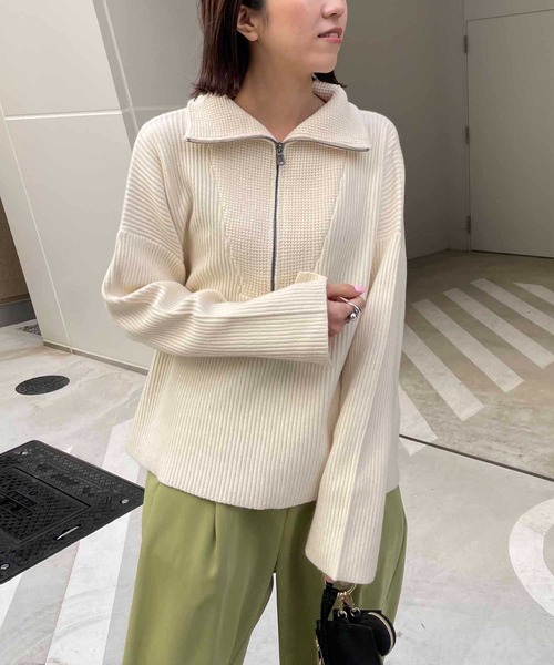 CAPRICIEUX LE'MAGE（カプリシューレマージュ）の「ハーフジッププルオーバー（ニット/セーター・レディース・ブラック/ベージュ/オフホワイト・FREE）」の6枚目の写真