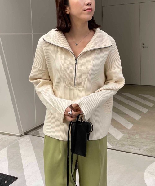 CAPRICIEUX LE'MAGE（カプリシューレマージュ）の「ハーフジッププルオーバー（ニット/セーター・レディース・ブラック/ベージュ/オフホワイト・FREE）」の10枚目の写真