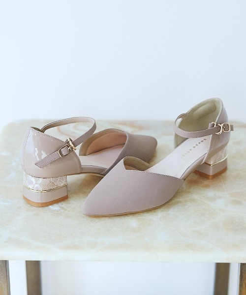 JELLY BEANS(ジェリービーンズ)の「コンビヒールセパレートパンプス<ふわさら>(204-52800)JELLY BEANS(ジェリービーンズ)(パンプス・レディース・ブラック/グリーン/グレイッシュベージュ/パープル・23/24/25/22/25.5/22.5/23.5/24.5/21.5)」の3枚目の写真