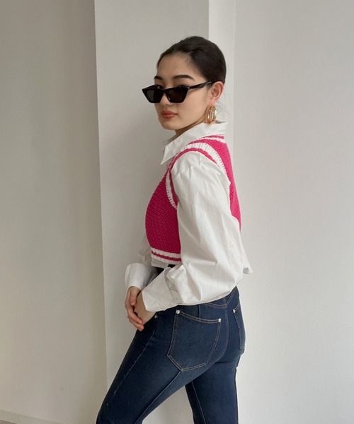 Avvenente(アベネンテ)の「【Avvenente】バイカラーミニニットベスト(ベスト・レディース・ブラック/オレンジ/ピンク・FREE)」の9枚目の写真