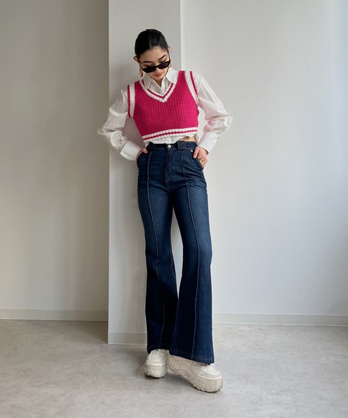 Avvenente(アベネンテ)の「【Avvenente】バイカラーミニニットベスト(ベスト・レディース・ブラック/オレンジ/ピンク・FREE)」の10枚目の写真