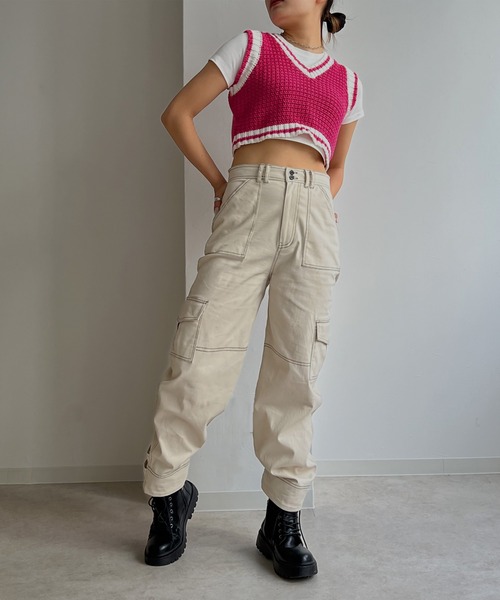 Avvenente(アベネンテ)の「【Avvenente】バイカラーミニニットベスト(ベスト・レディース・ブラック/オレンジ/ピンク・FREE)」の12枚目の写真