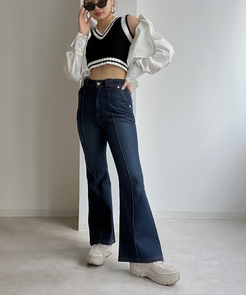 Avvenente(アベネンテ)の「【Avvenente】バイカラーミニニットベスト(ベスト・レディース・ブラック/オレンジ/ピンク・FREE)」の4枚目の写真