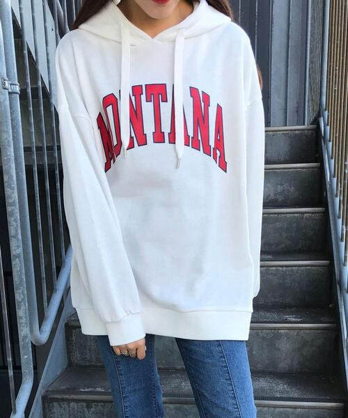 INGNI(イング)の「BIGカレッジロゴパーカーチュニック(Tシャツ/カットソー・レディース・ネイビー/オフホワイト/オレンジ/オートミール/グリーン・M)」の2枚目の写真