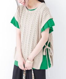 【廃盤】『サイドリボン透かし編みニットベスト』