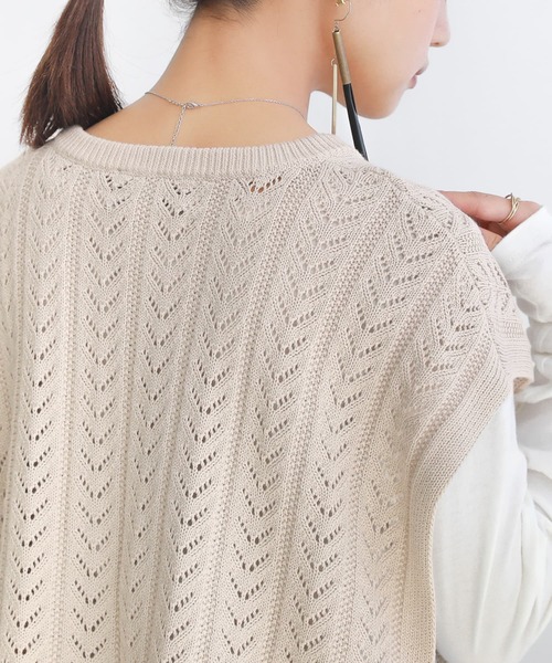 osharewalker（オシャレウォーカー）の「【廃盤】『サイドリボン透かし編みニットベスト』（ベスト・レディース・ベージュ/ブラック・FREE）」の10枚目の写真