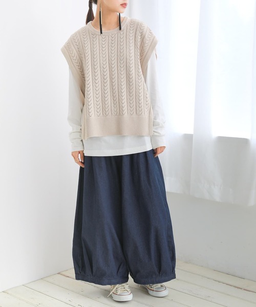 osharewalker（オシャレウォーカー）の「【廃盤】『サイドリボン透かし編みニットベスト』（ベスト・レディース・ベージュ/ブラック・FREE）」の12枚目の写真