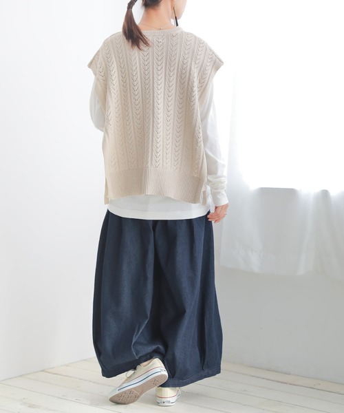 osharewalker（オシャレウォーカー）の「【廃盤】『サイドリボン透かし編みニットベスト』（ベスト・レディース・ベージュ/ブラック・FREE）」の14枚目の写真