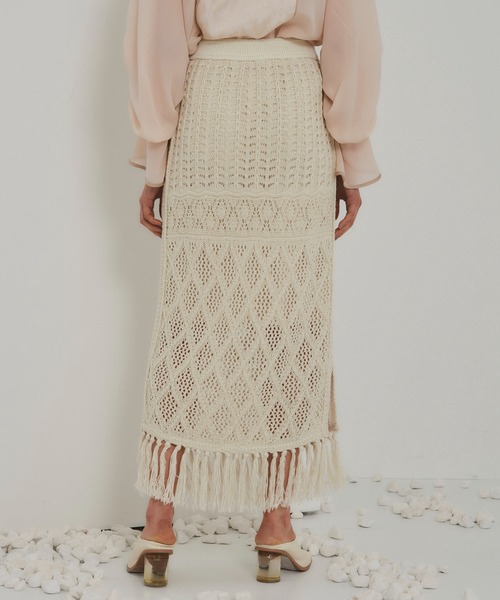 PUBLIC TOKYO（パブリックトウキョウ）の「パターンフリンジニットペンシルタイトスカート（スカート・レディース・ブラック/アイボリー・FREE）」の18枚目の写真