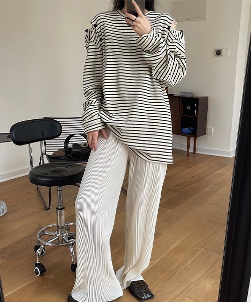 chuclla（チュクラ）の「2way オフショルダー ボーダートップス chw22s091（Tシャツ/カットソー・レディース・ホワイト/パープル・FREE）」の10枚目の写真