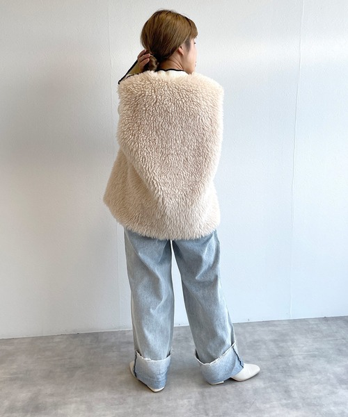 w closet（ダブルクローゼット）の「【お気に入り数1.6万人突破】裾ロールUPデニムワイドパンツ（デニムパンツ・レディース・ネイビー/ケミカルウォッシュ/キナリ/ピンク・FREE）」の13枚目の写真