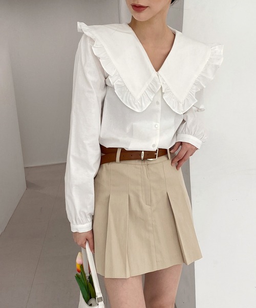 by muni:r（バイ ムニール）の「ローライズミニプリーツスカート（スカート・レディース・ホワイト/ブラック/ベージュ・SMALL/MEDIUM）」の10枚目の写真