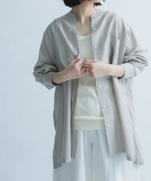 FORK&SPOON（フォークアンドスプーン）の「FORK&SPOON　ストライプアウトフィットシャツ（シャツ/ブラウス・レディース・ブルー/ベージュ系その他・ONE）」の2枚目の写真