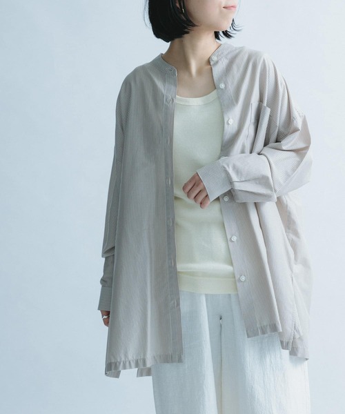 FORK&SPOON（フォークアンドスプーン）の「FORK&SPOON　ストライプアウトフィットシャツ（シャツ/ブラウス・レディース・ブルー/ベージュ系その他・ONE）」の3枚目の写真