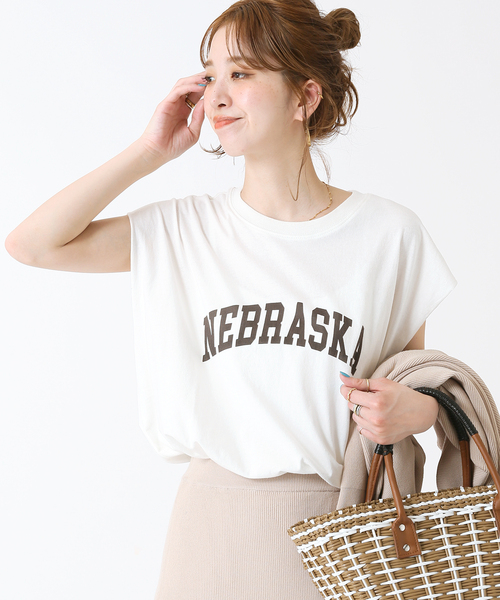 B.C STOCK（ベーセーストック）の「カレッジアーチロゴTシャツ（Tシャツ/カットソー・レディース・ベージュ/ブラック/ブルー系その他/ホワイト・FREE）」の10枚目の写真