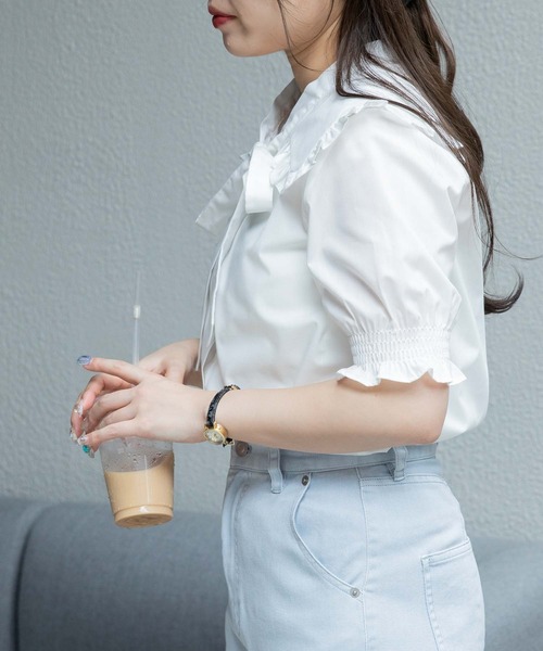 WEGO（ウィゴー）の「WEGO/フリル襟リボンタイブラウス（シャツ/ブラウス・レディース・ホワイト・FREE）」の3枚目の写真