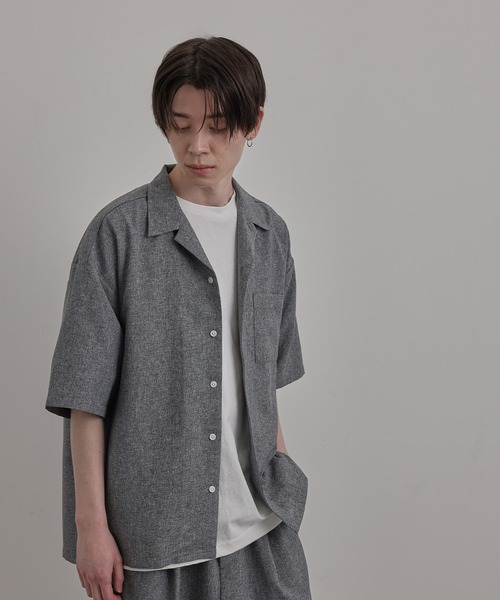 JUNRED（ジュンレッド）の「リネンライクオープンカラードレープシャツ（シャツ/ブラウス・メンズ・チャコールグレー/グリーン/キナリ・S/M/L）」の2枚目の写真