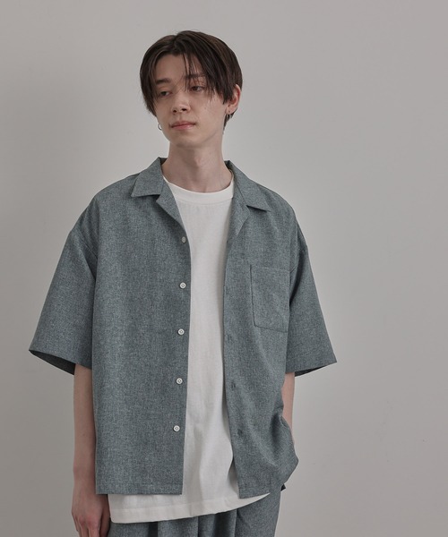 JUNRED（ジュンレッド）の「リネンライクオープンカラードレープシャツ（シャツ/ブラウス・メンズ・チャコールグレー/グリーン/キナリ・S/M/L）」の3枚目の写真