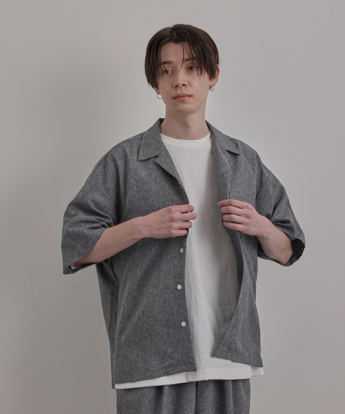 JUNRED（ジュンレッド）の「リネンライクオープンカラードレープシャツ（シャツ/ブラウス・メンズ・チャコールグレー/グリーン/キナリ・S/M/L）」の4枚目の写真