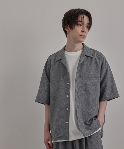 JUNRED（ジュンレッド）の「リネンライクオープンカラードレープシャツ（シャツ/ブラウス・メンズ・チャコールグレー/グリーン/キナリ・S/M/L）」の5枚目の写真