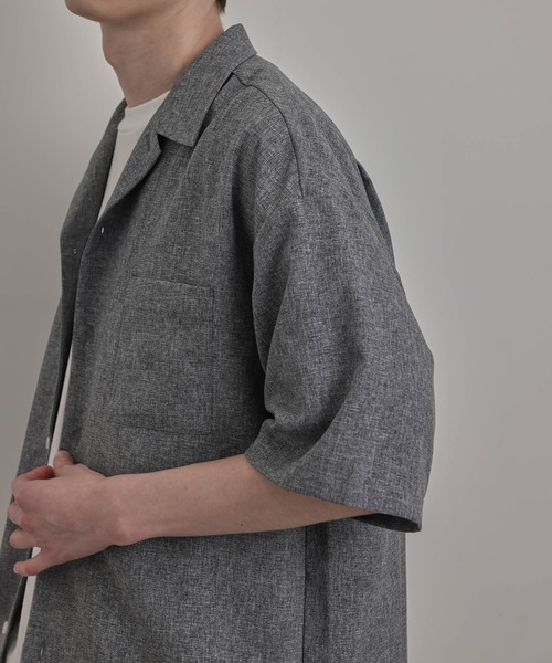 JUNRED（ジュンレッド）の「リネンライクオープンカラードレープシャツ（シャツ/ブラウス・メンズ・チャコールグレー/グリーン/キナリ・S/M/L）」の6枚目の写真