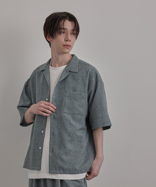 JUNRED（ジュンレッド）の「リネンライクオープンカラードレープシャツ（シャツ/ブラウス・メンズ・チャコールグレー/グリーン/キナリ・S/M/L）」の11枚目の写真