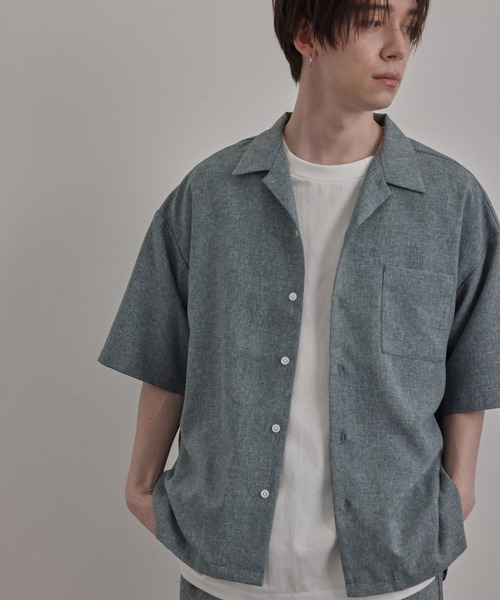 JUNRED（ジュンレッド）の「リネンライクオープンカラードレープシャツ（シャツ/ブラウス・メンズ・チャコールグレー/グリーン/キナリ・S/M/L）」の12枚目の写真