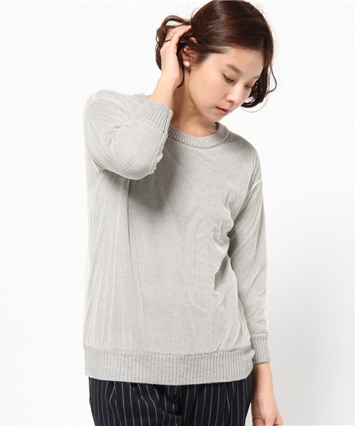 DISCOAT（ディスコート）の「【Discoat】チュール重ねプルオーバー（ニット/セーター・レディース・オフホワイト/グレー・ﾌﾘ-）」の2枚目の写真